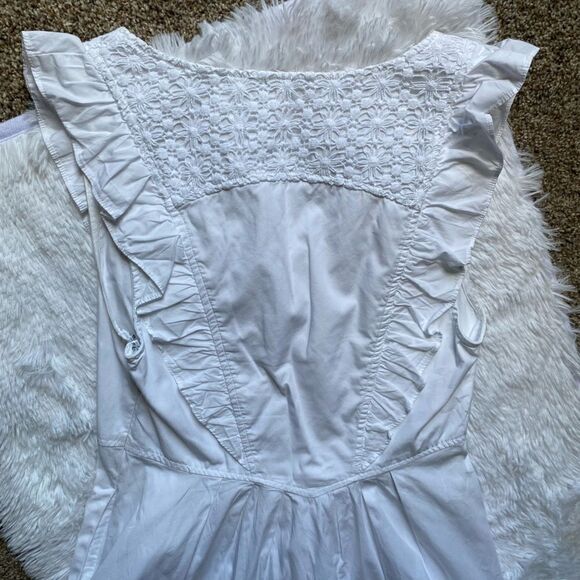 Free People Half Moon Mini Dress Crochet Sleeveless Ruffle White Cotton Medium - Picture 8 of 14